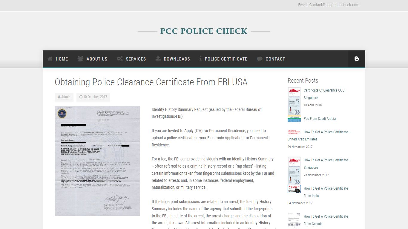 Obtaining Police Clearance Certificate From FBI USA